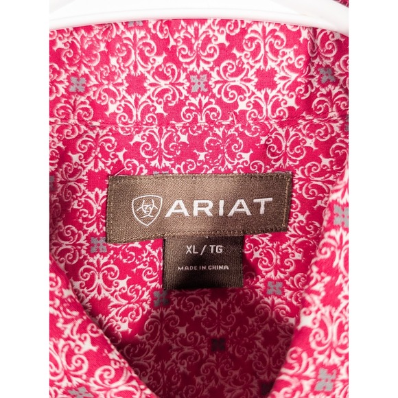 Ariat Shirt Mens XL Button Up Rancher Workwear Paisley Geometric Pink - Picture 4 of 9